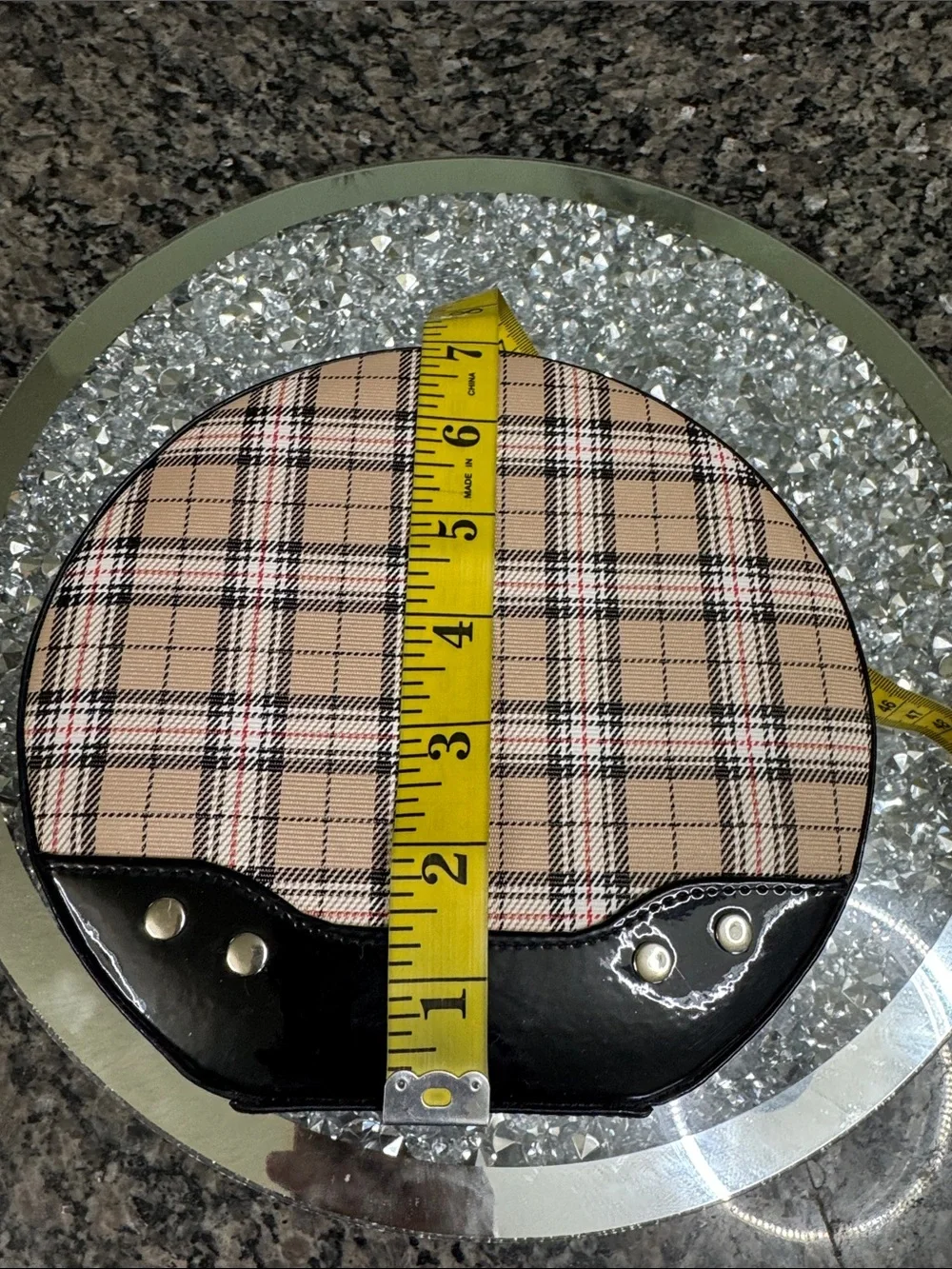 Tartan Plaid circular Shaped Crossbody Bag with Black Trim NWOT